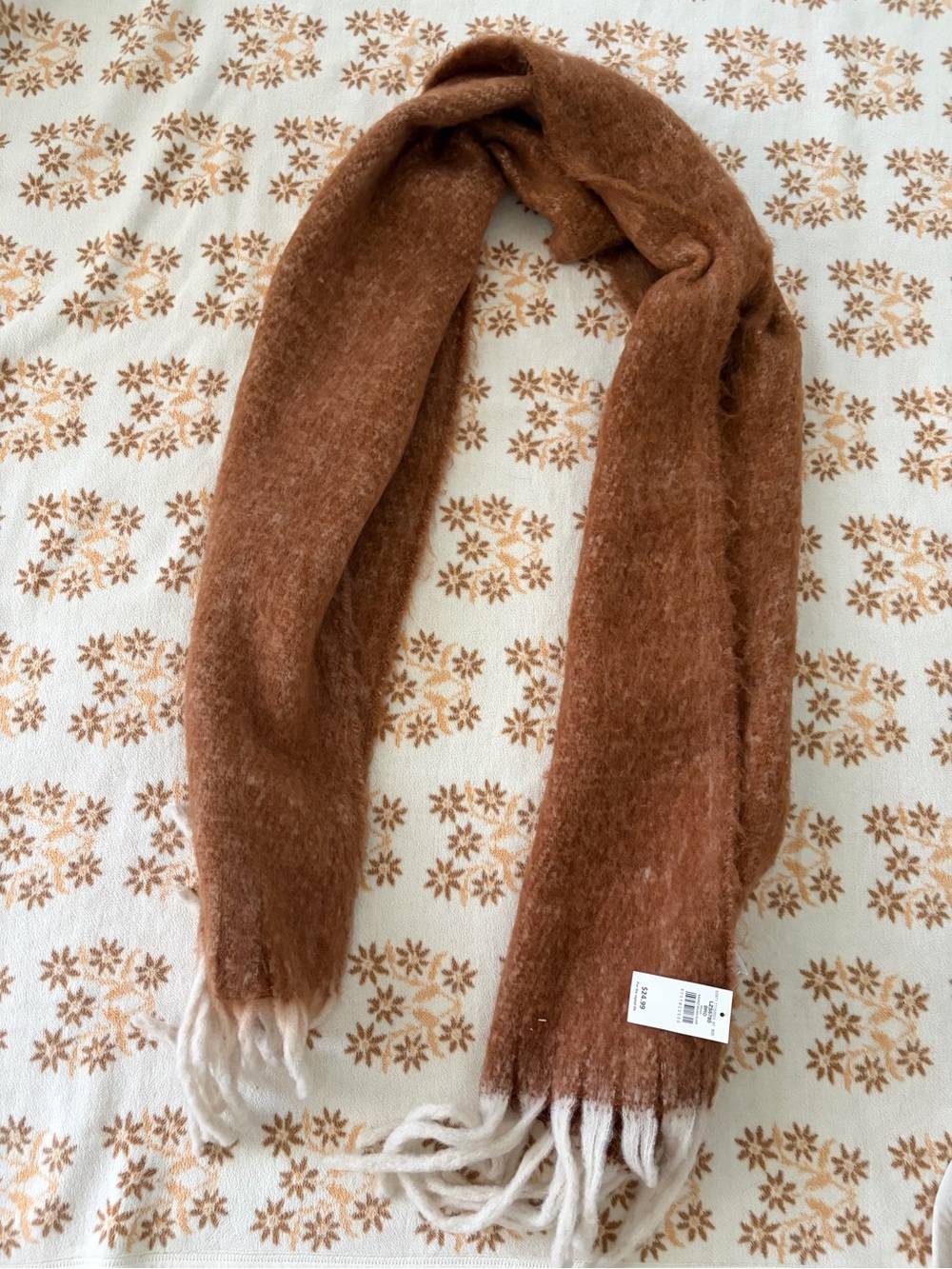 Buckle Faux Fur Scarf in Brown and Cream NWT